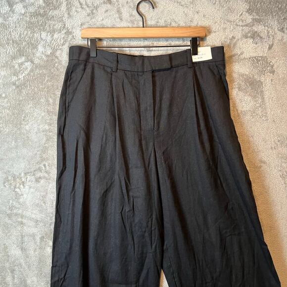Abercrombie & Fitch High Rise Ultra Wide Leg Linen Blend Pants Size 32 Black New - Picture 2 of 9